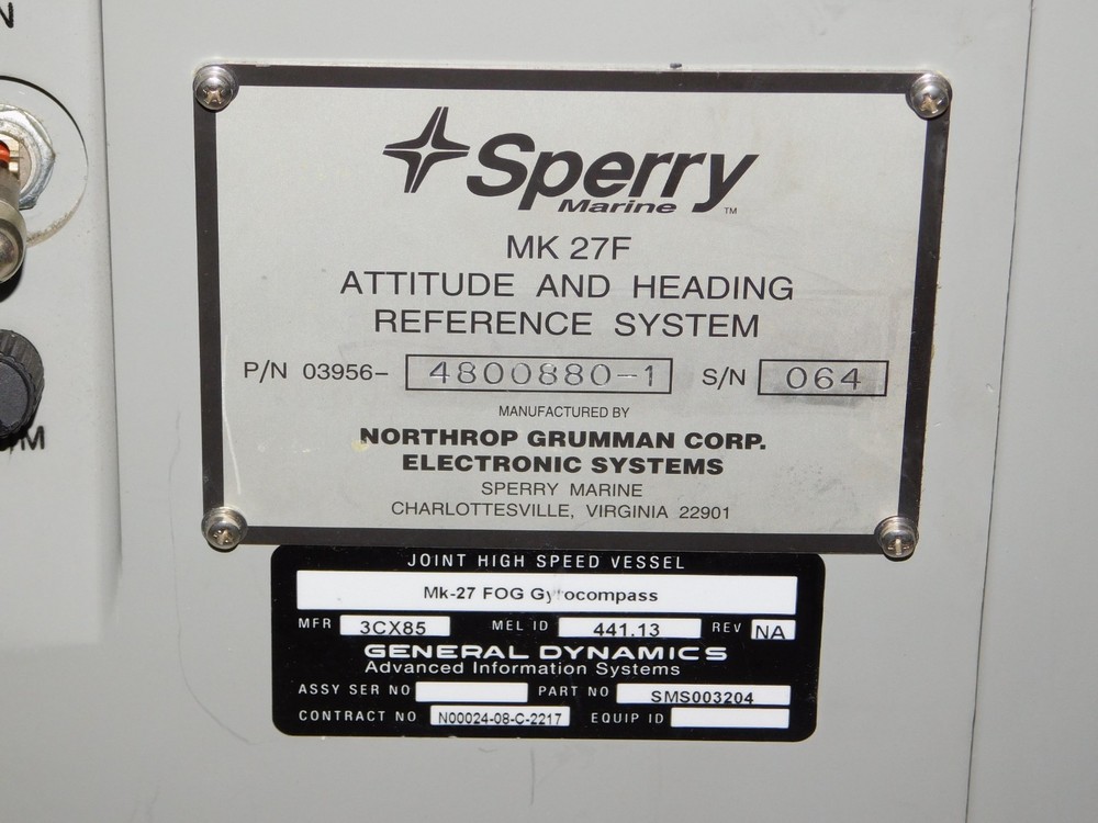 General Dynamics Mk-27 FOG Gyrocompass Sperry Attitude Heading Reference System