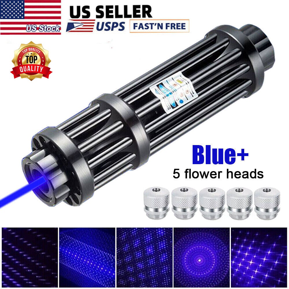 Blue Burning Laser Pointer High Power Visible Light Beam +5 Head Caps US