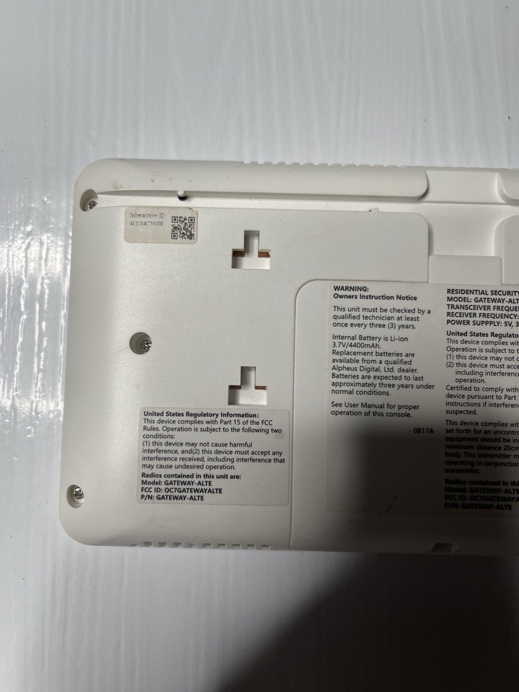 ALDER GATEWAY VLTE Residential Alarm Security Control Panel ONLY ~ White