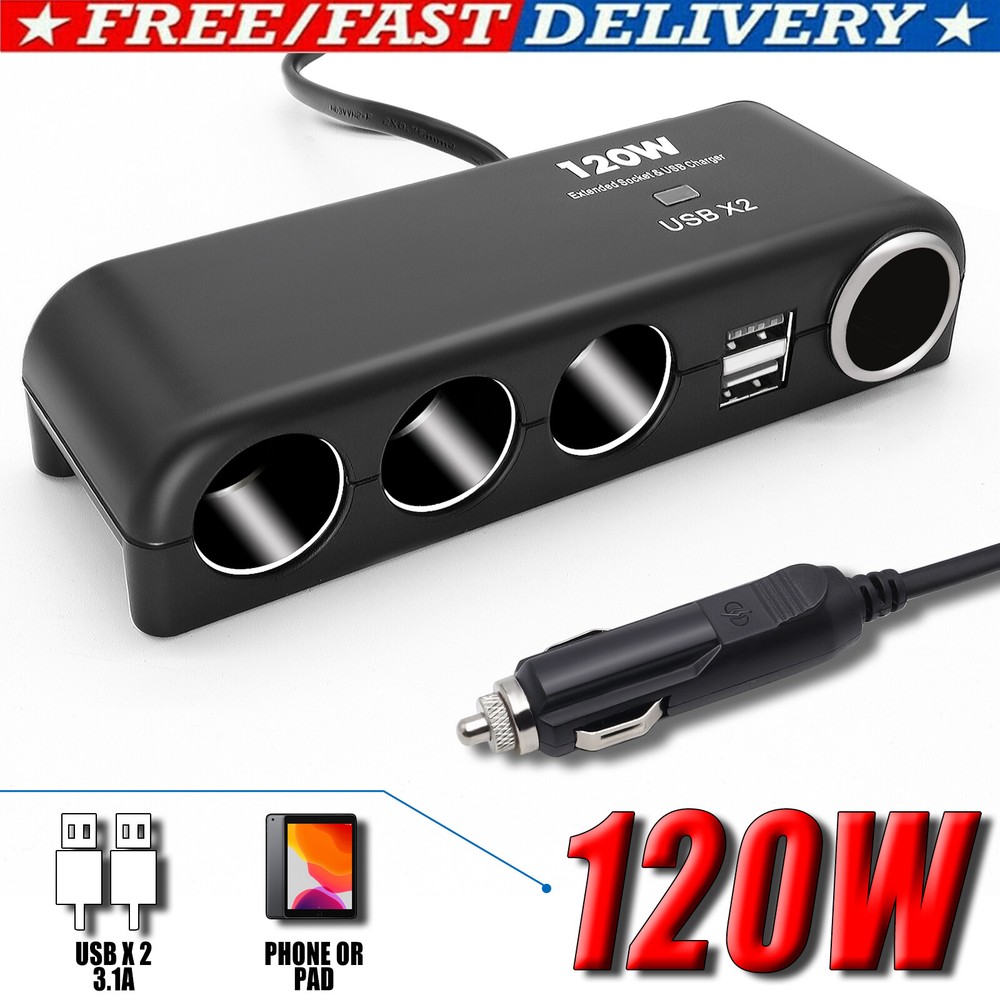 Fast Car Cigarette 12V 3.1A USB Quick Charger Multi Lighter Socket 4 Way Adapter