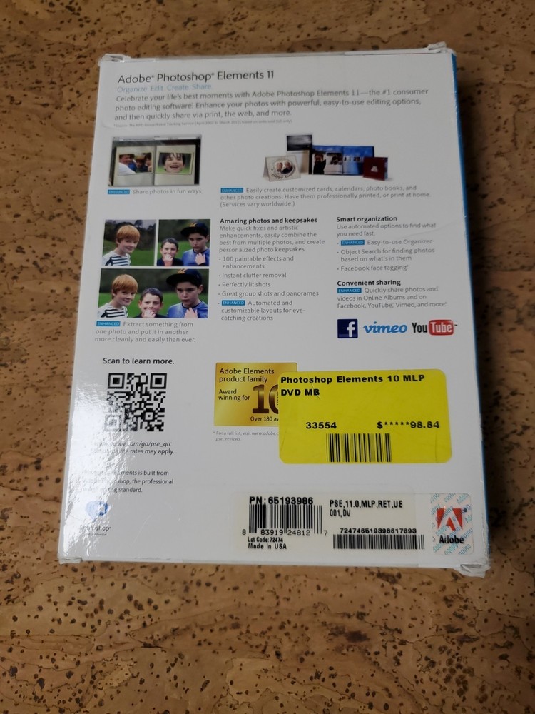 OPEN BOX Photoshop Elements 11 Mac + Windows w/Serial