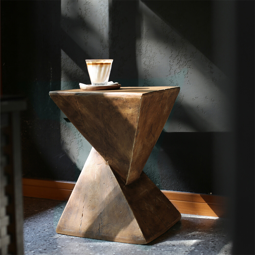 Modern Light-weight Concrete Accent Table Geometric Side End Table Natural Look