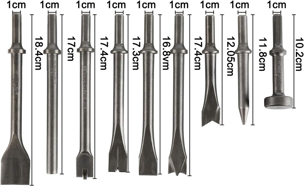9 Pack Air Hammer Bits Pneumatic Chisel Set Air Hammer Punch Chipping Bits Tools