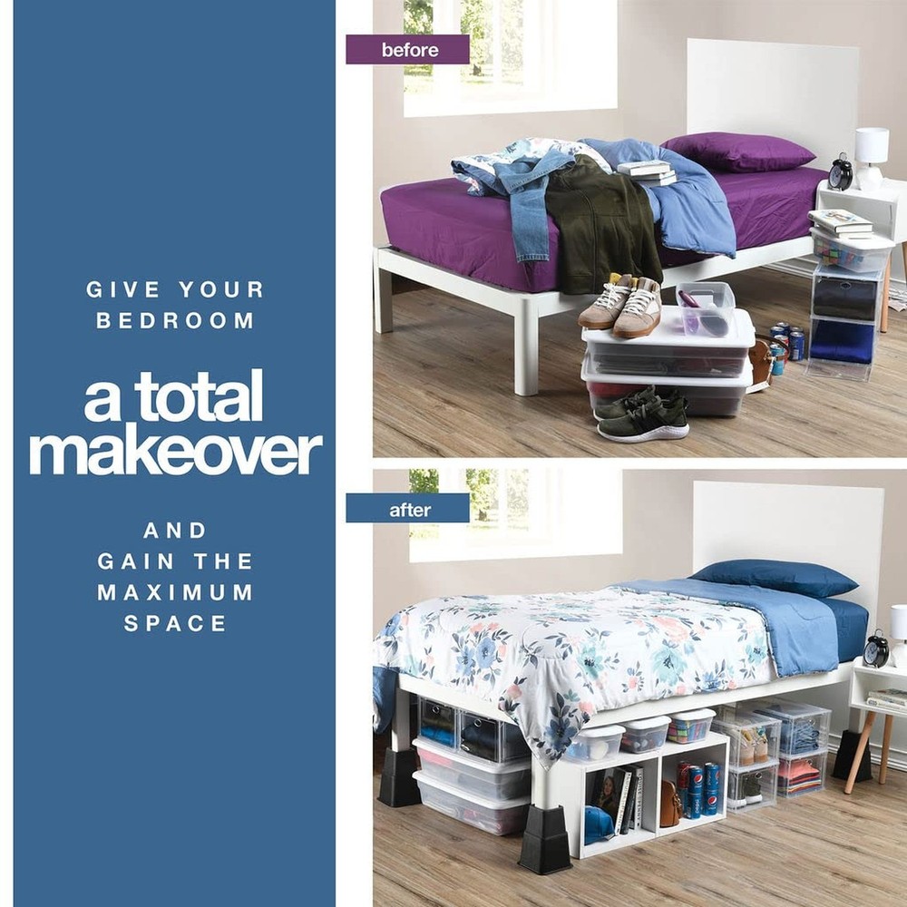 Home It Adjustable Bed Risers - Elevation in 3, 5 or 8 Inch - Heavy Duty Stac...