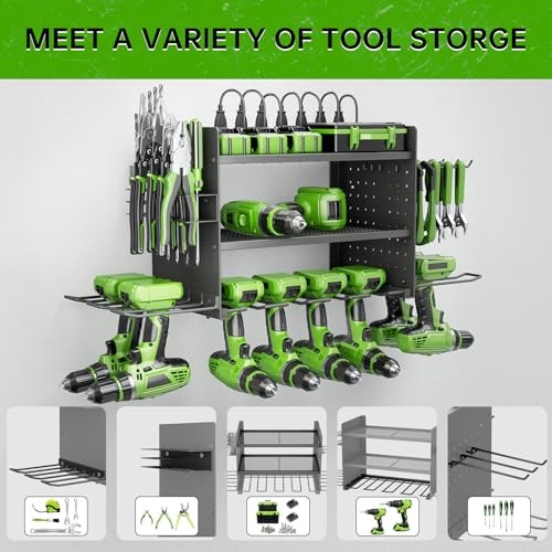 Power Tool Organizer, 3 Layer 8 Drill Holder Wall Mount, Tool Shelf and