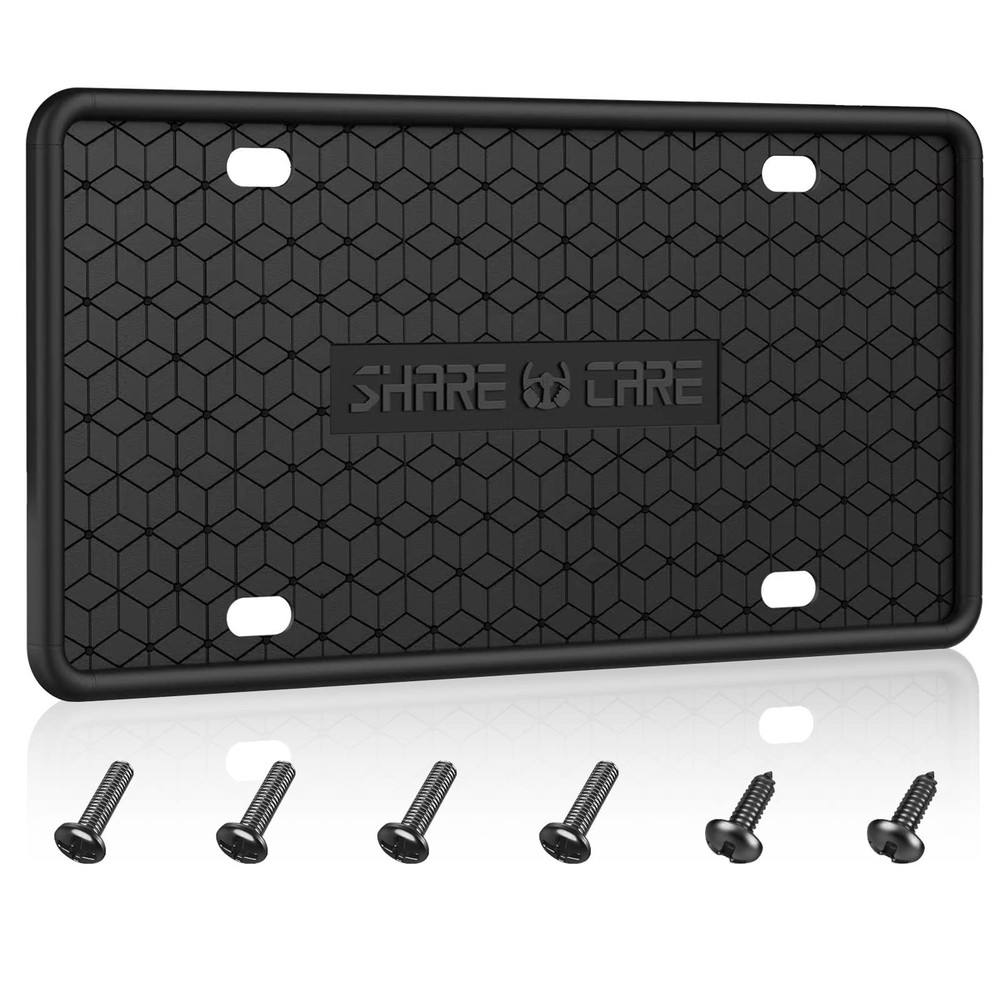 QiqaMole 1 Pack Silicone License Plate Frame, Front Back Black 1