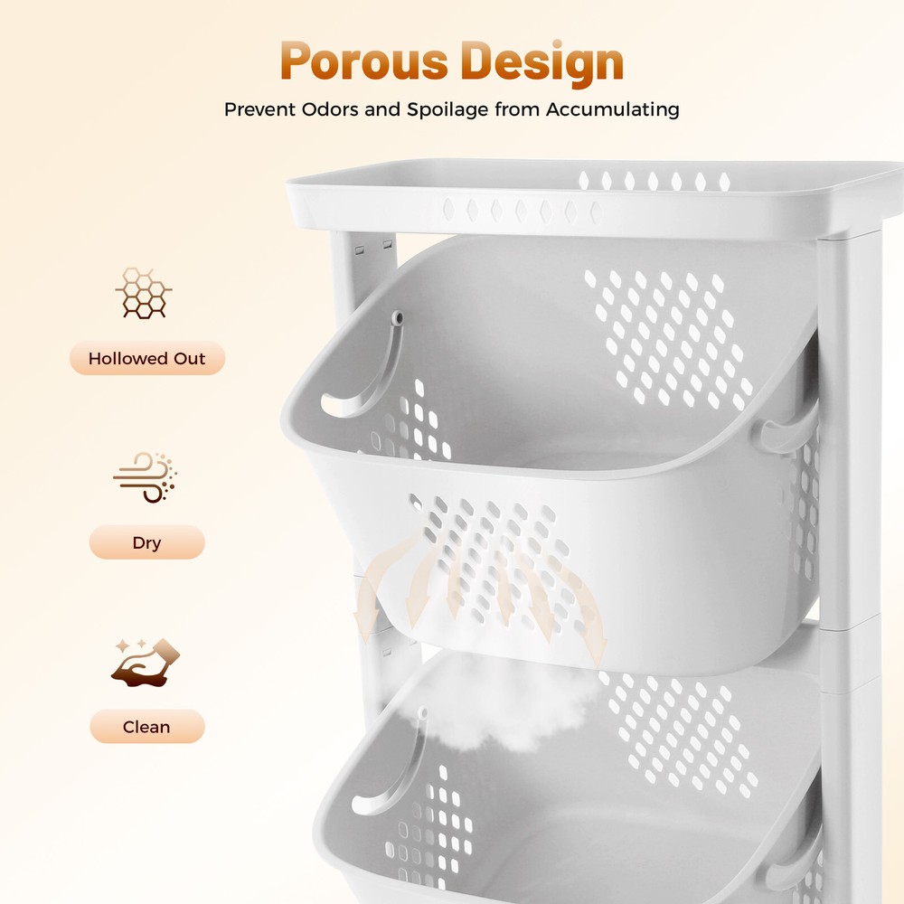 3 Layers Rolling Laundry Basket Clothes Hamper Storage Organizer Sorter Shelf