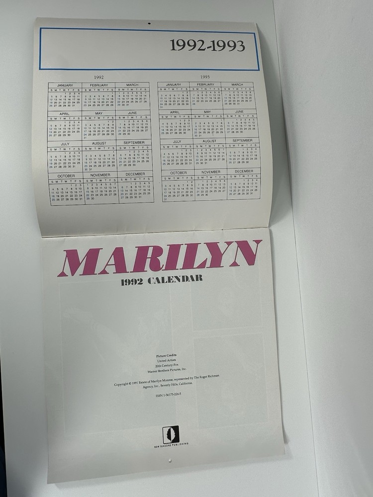 Marilyn Monroe 1992 12 Month Calendar EUC