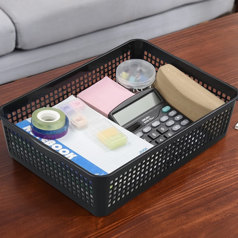 6 Pack Plastic A4 Letter Baskets, Black Office Basket Trays