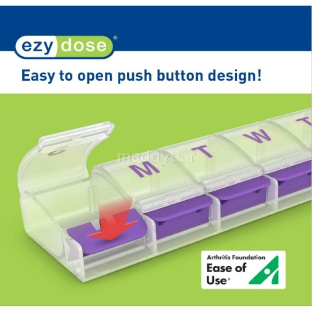 Weekly Pill Planner Organizer XL Easy Use AM/PM with Push Button 7 Day Box Case