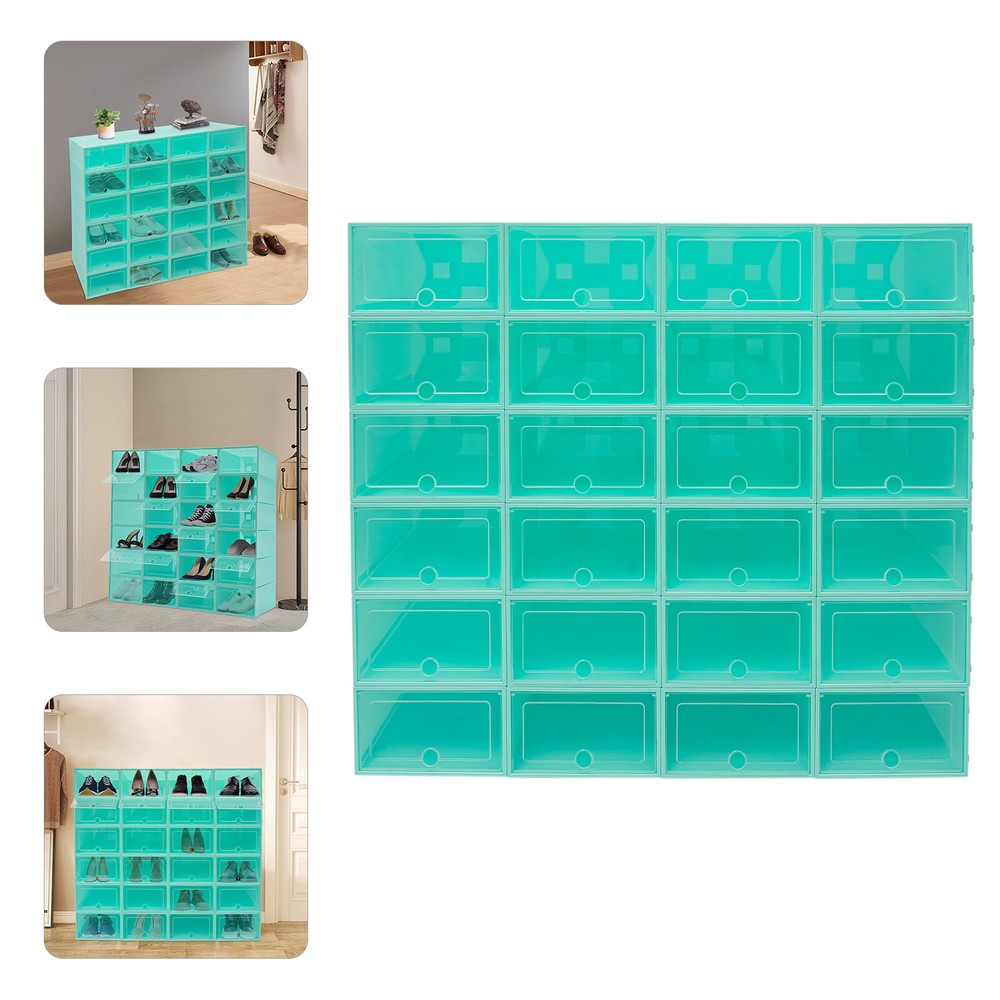 24 Pack Green Stackable Shoe Boxes Shoe Storage Box Shoe Storage Organizer