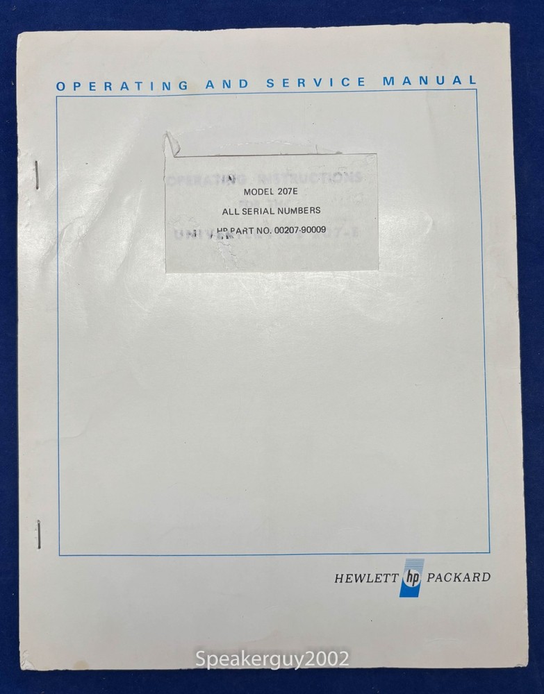 Original Hewlett Packard - HP Univerter Type 207E Operating & Service Manual