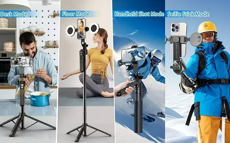 Auto Face Tracking Tripod 360° Rotation with Light, No App, 70.9" Motion Sensor