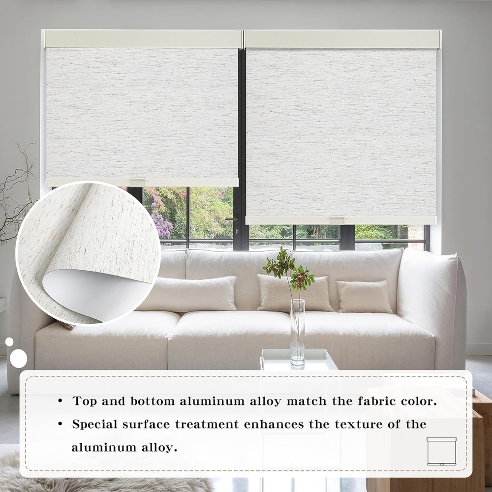 Cordless Blackout Roller Shades Blinds, Free-Stop, Pull Down - Linen 52" x 72"