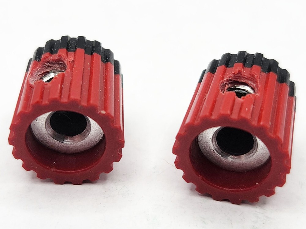 Qty(2) Small Red with Black (Negative) Top Instrument Control Knobs Tektronix