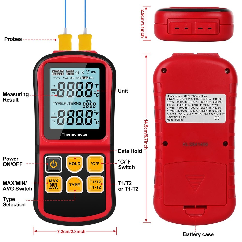 Leaton Digital Thermometer Dual Channel Temperature Red