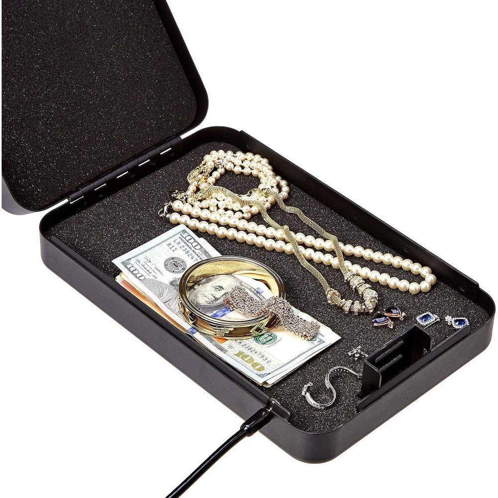 Amazon Basics Portable Lock Box Safe XXL, Black, Small Security Case with Combin