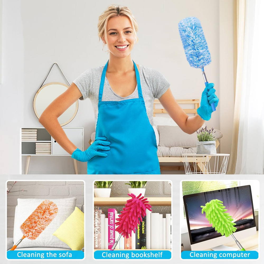 4 Pack 13" to 30" Extendable Feather Duster Kit, Washable Duster Head, Microfibe