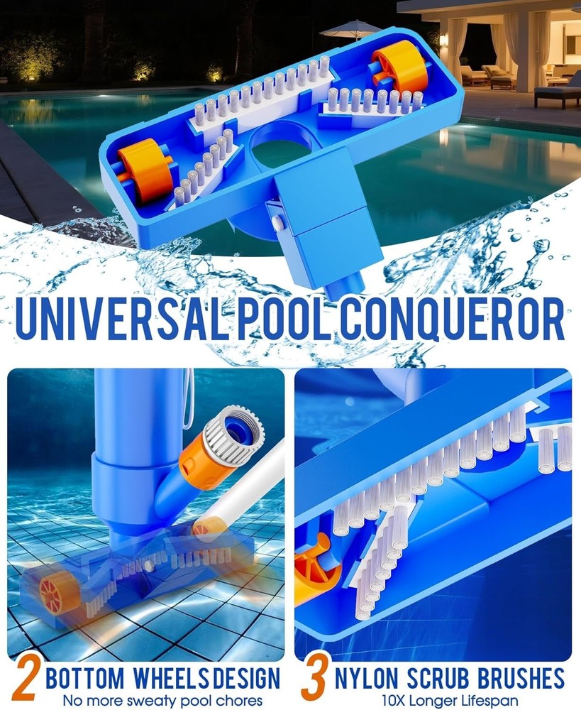 Pool Vacuum Cleaner with Telescopic Pole & Brushes for Above Ground Pool