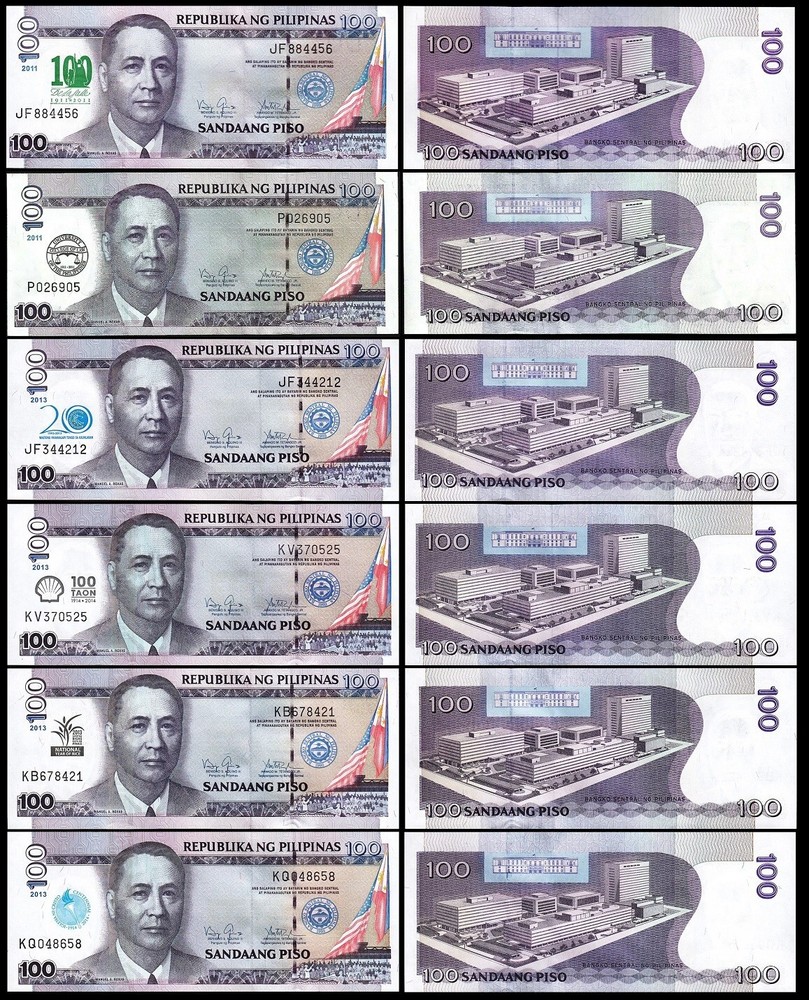 Philippines 6 Pcs SET, 100 Piso 2011 2013, Commemorative , UNC