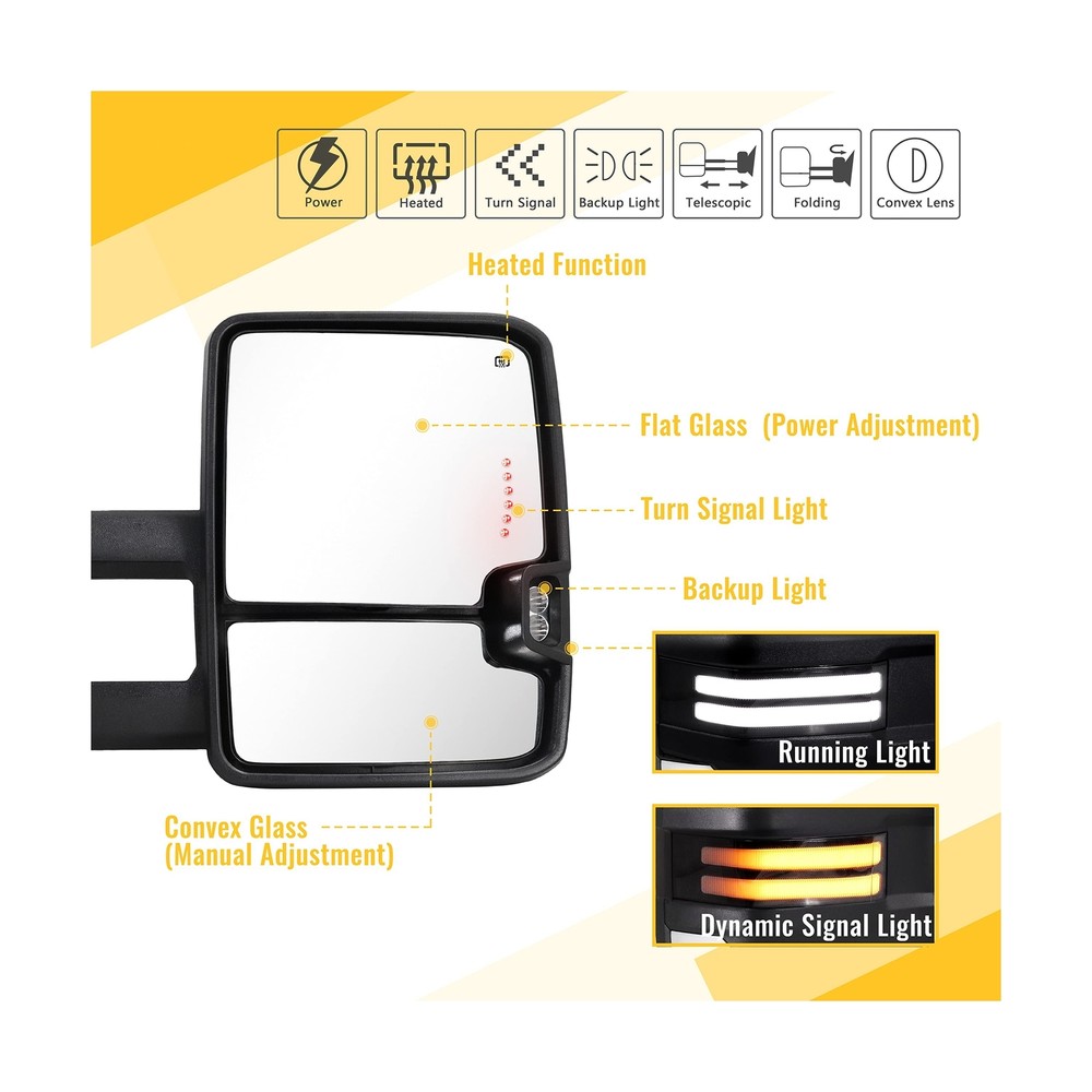 Towing Mirrors Chrome Switchback Turn Lights Compatible with 2003-2007 Chevy ...