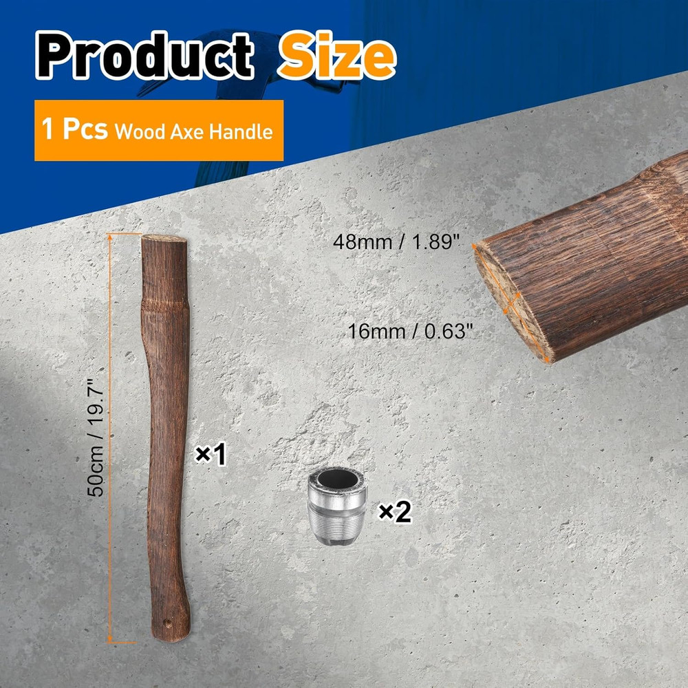 Wood Axe Handle Replacement 19.7" Universal Hickory Hatchet Handle with round We