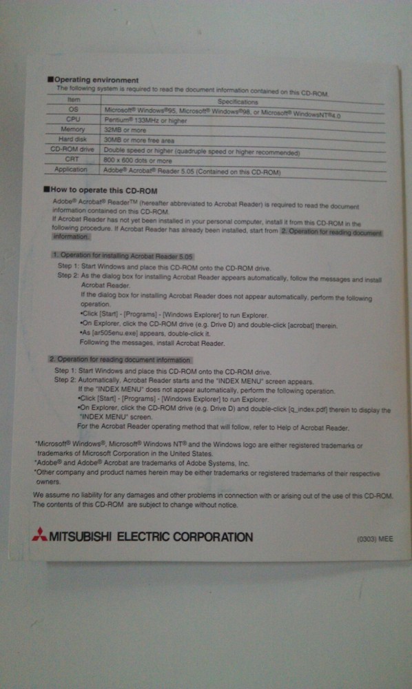 Mitsubishi Electric Melsec Q Series Logic Controller Document CD March 2003