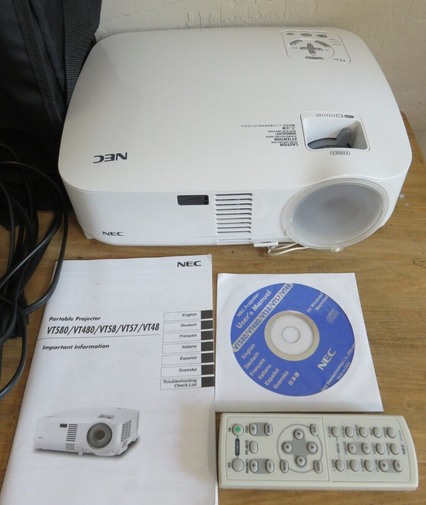 NEC White Projector Model VT480 With Case &All Accessories + Cords Excellent