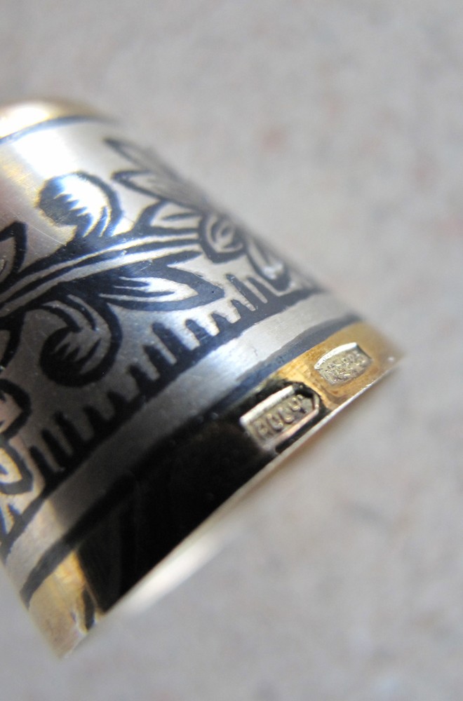 Russian Soviet Thimble sterling silver gold flower 925 Наперсток Серебро