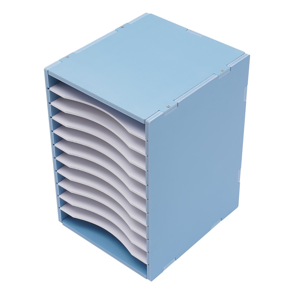 11-Compartment Vertical Desktop Sorter, Blue, Durable Organizer for Letters