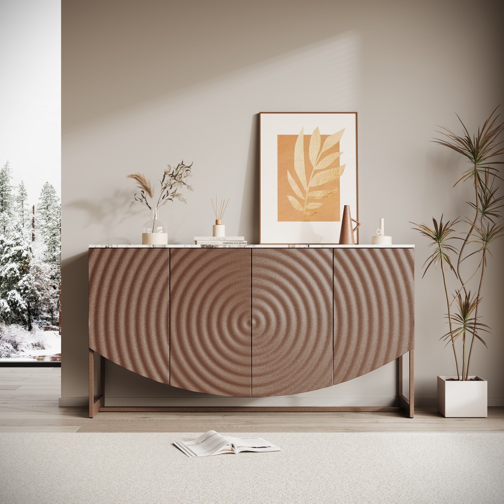 Unique 3 D wave texture sideboard, marble-like sticker counter top, modern style