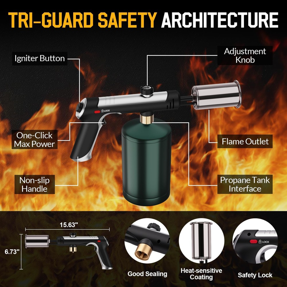 Siasky Propane Torch with One-Click Max Fire, Flame Thrower Gun Silver