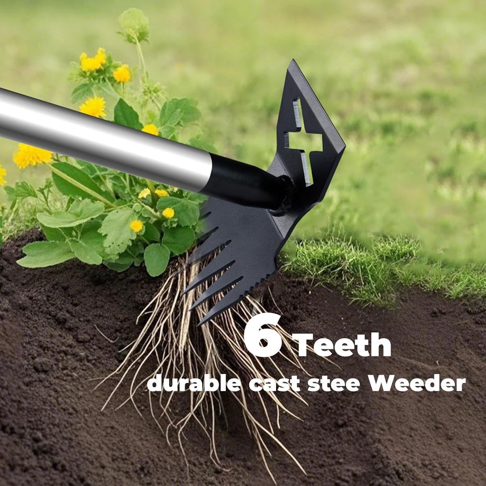 Weed Puller Tool with Long Handle 2-in-1 Garden Rake and Hoe