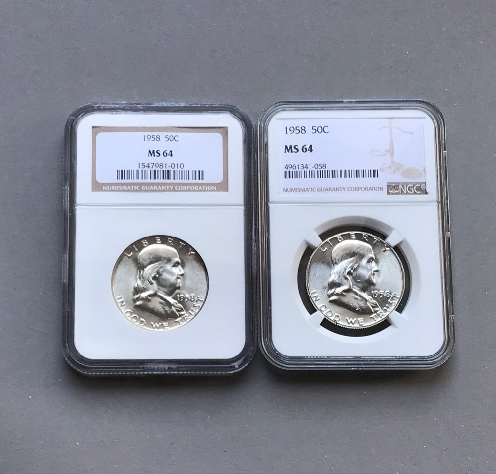 (2) 1958 Type 2 Reverse Franklin NGC MS64