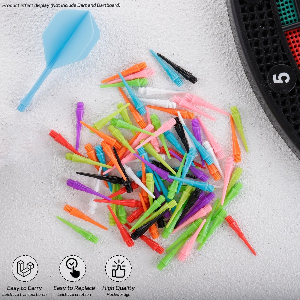 CyeeLife 2BA Thread Plastic Tip Dart Points, 8 Mixed Colors Plastic Replaceme...