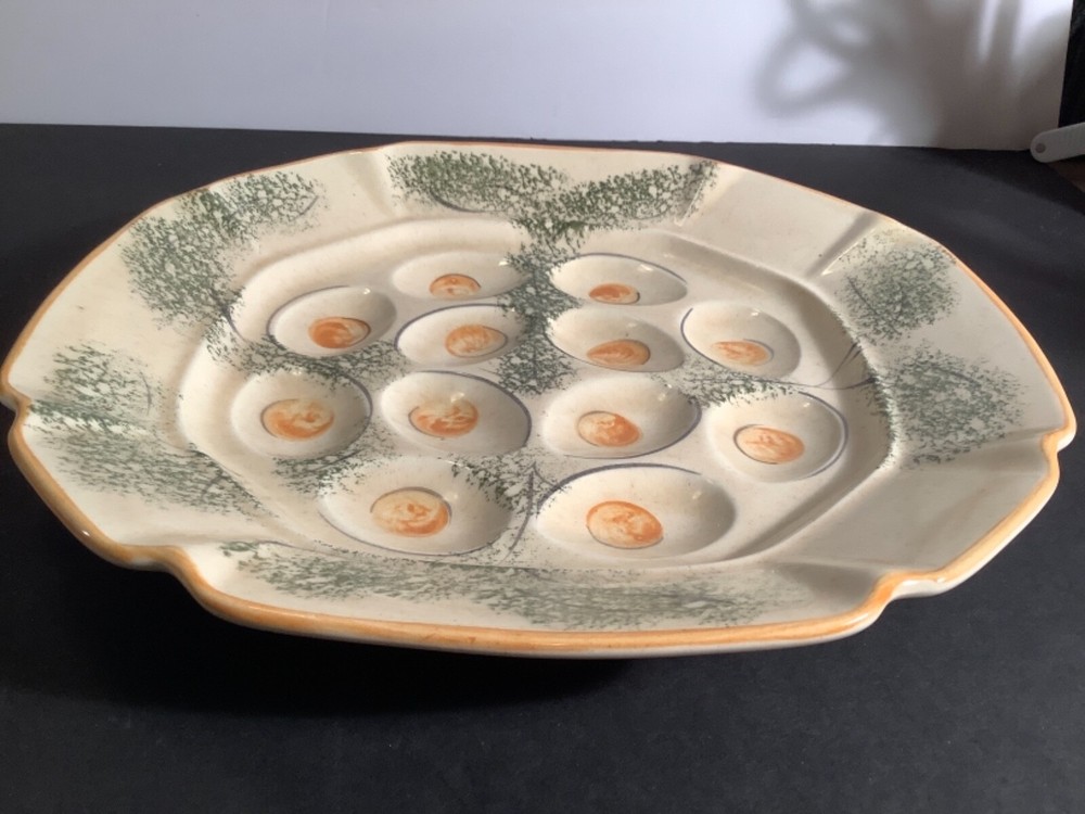 Vintage Designcraft Ceramic Deviled Egg Platter 11.5” Plate 402 Made in USA