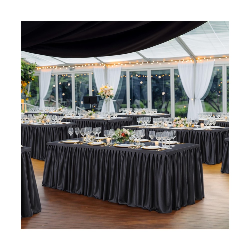 6 Pack Black Rectangle Table Clothes for 6 Foot Tables, Polyester Fitted Tabl...