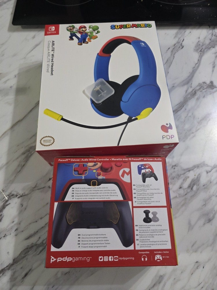 PDP Super Mario Wired AIRLITE Headset & Faceoff Deluxe+ Audio Controller Bundle
