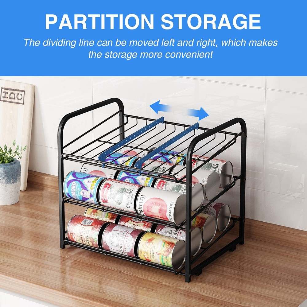 Can Rack Organizer 3 Tier Stackable Can Storage Dispenser for Food Storage Black