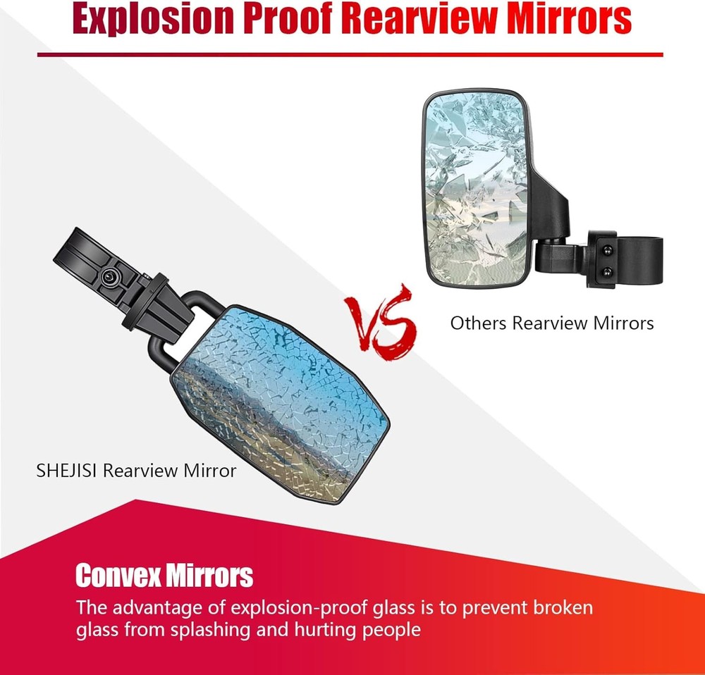 UTV Side Mirrors for 1.65"-2" Roll Cage, Aluminum Solid Bracket,2023 New UTV Mir