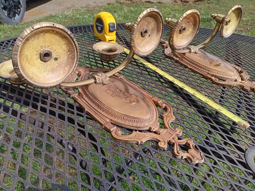Antique Lion Brand Solid Brass Wall Sconces Pair