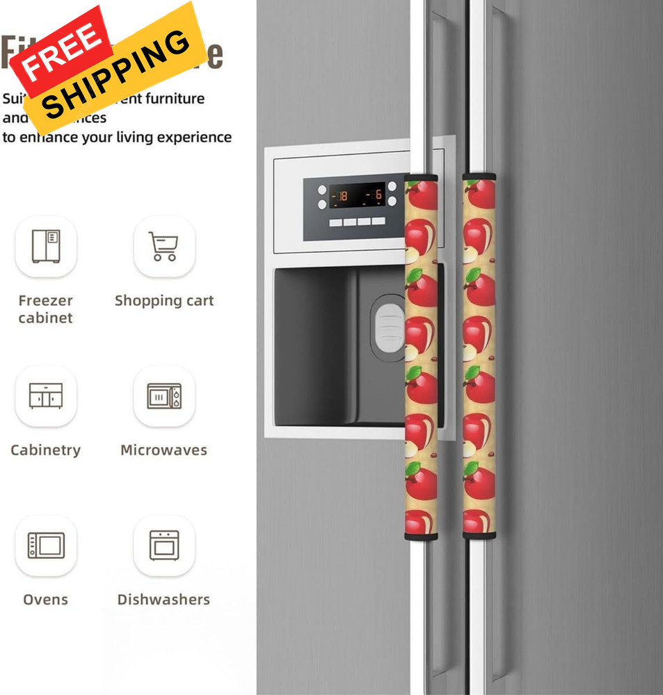 2PCS Apples Pattern Refrigerator Door Handle Covers, Microwave Red