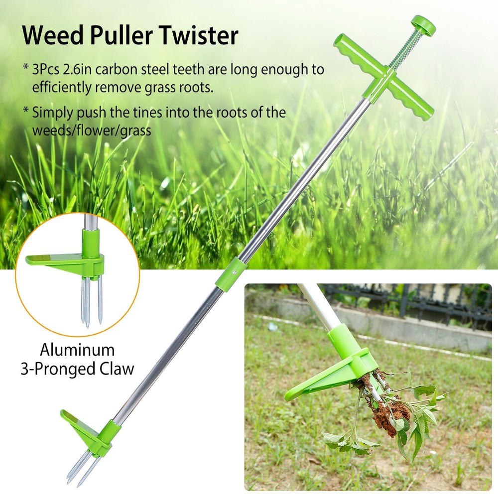 2PACK Stand Up Weed Puller Tool -3 Claws Long Handle Garden Weeder for Outdoor