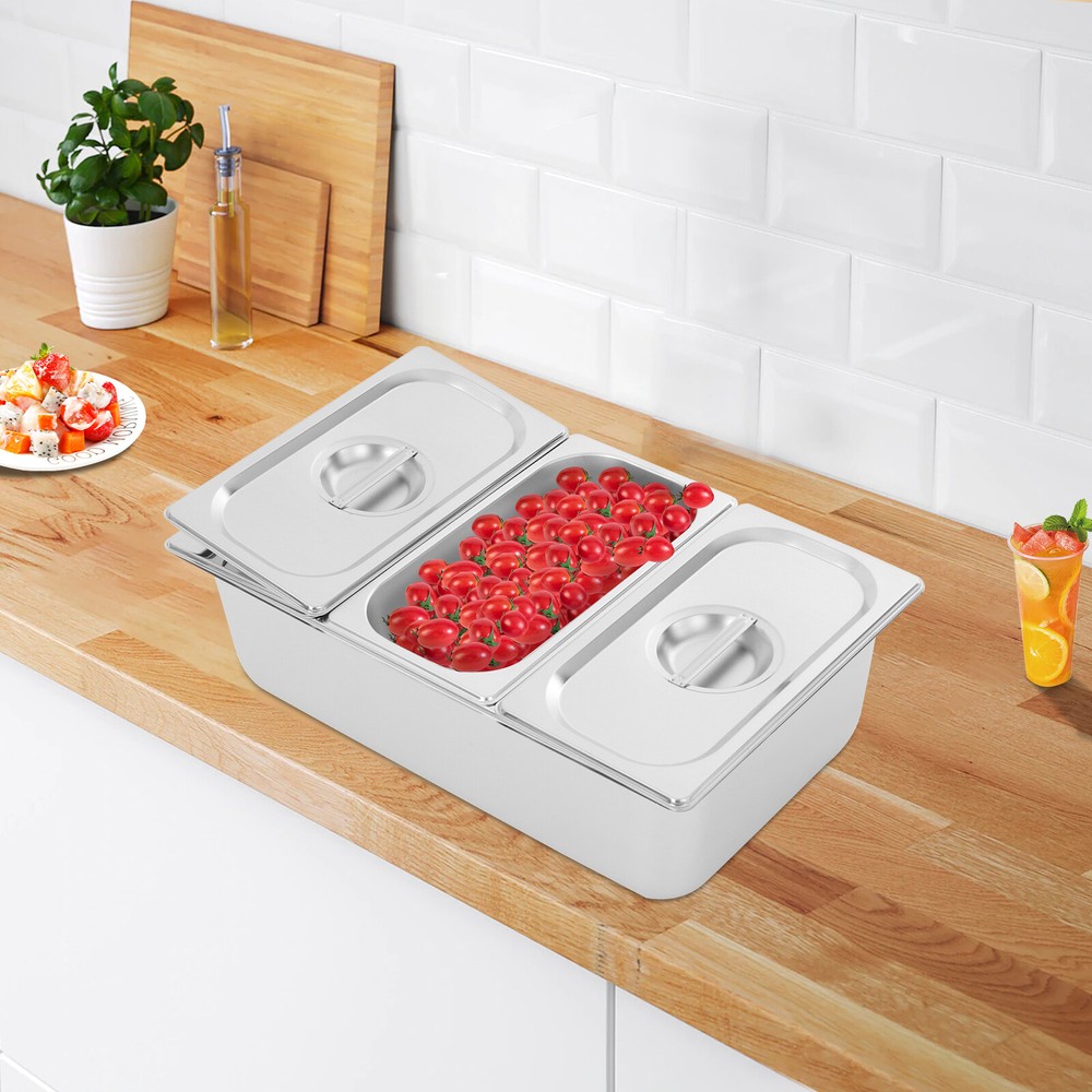 Three-compartment Fruit Pan, Fruit Pan with Acrylic Lids Water-filtering Gaskets