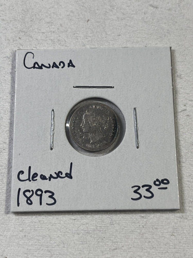 1893 Canada 5 Cents Small Silver Coin Cleaned