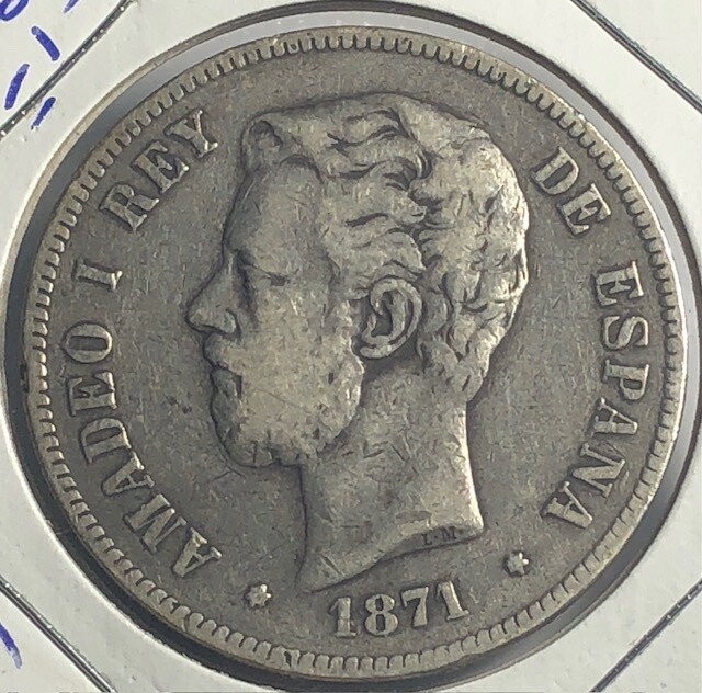1871 (71) SDM SPAIN 5 PESETAS.