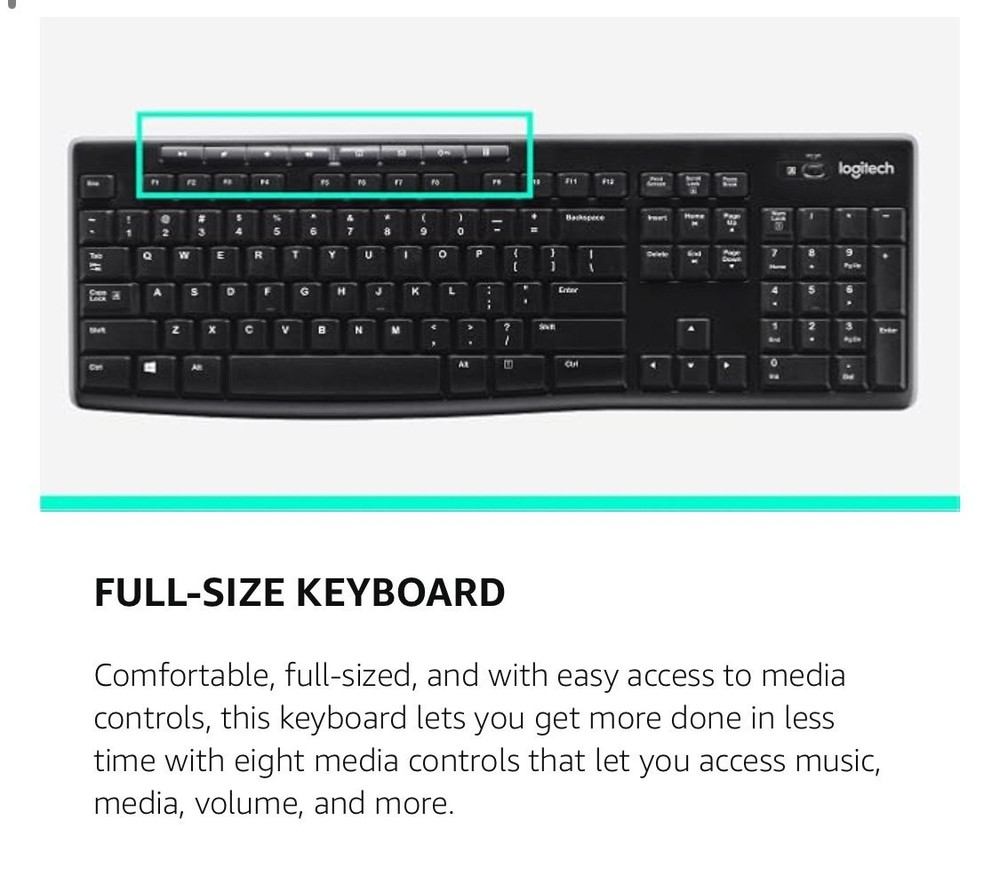 Logitech MK270 Wireless Keyboard & Mouse Combo, USB Receiver, Black