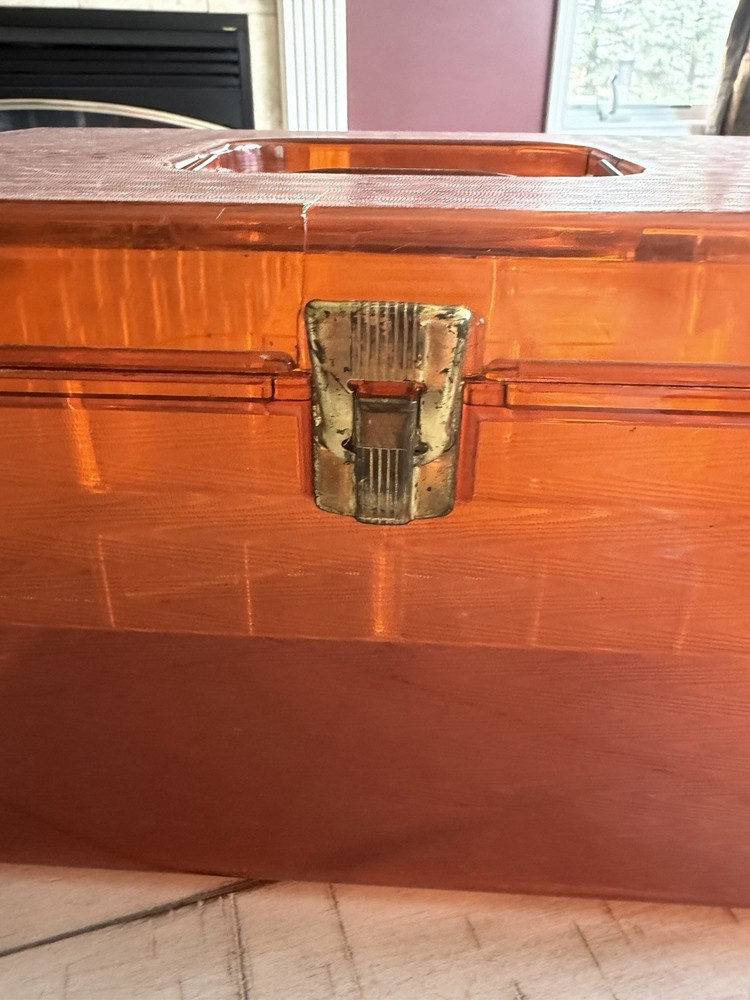 Orange Plastic Sewing Basket with Handle, Internal Organizer, and Compartments