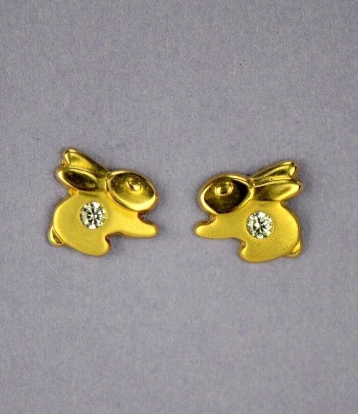 14k Yellow Gold CZ Rabbit Stud Earring