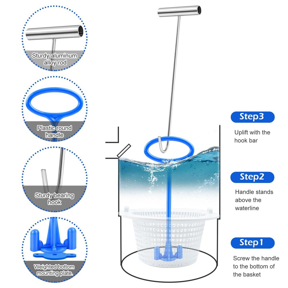 2 Sets Universal Pool Skimmer Basket Handle Hook for Inground Pools